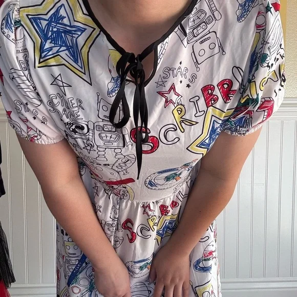 Colorful Robot Print Midi Dress - Picture 2 of 9